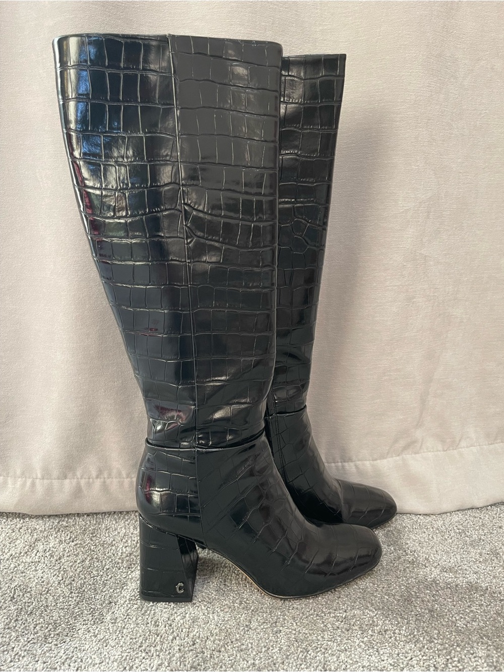 Circus by Sam Edelman Black Croc-Embossed Knee Boots with Block Heel